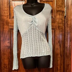Worthington Aqua Crochet Long Sleeve